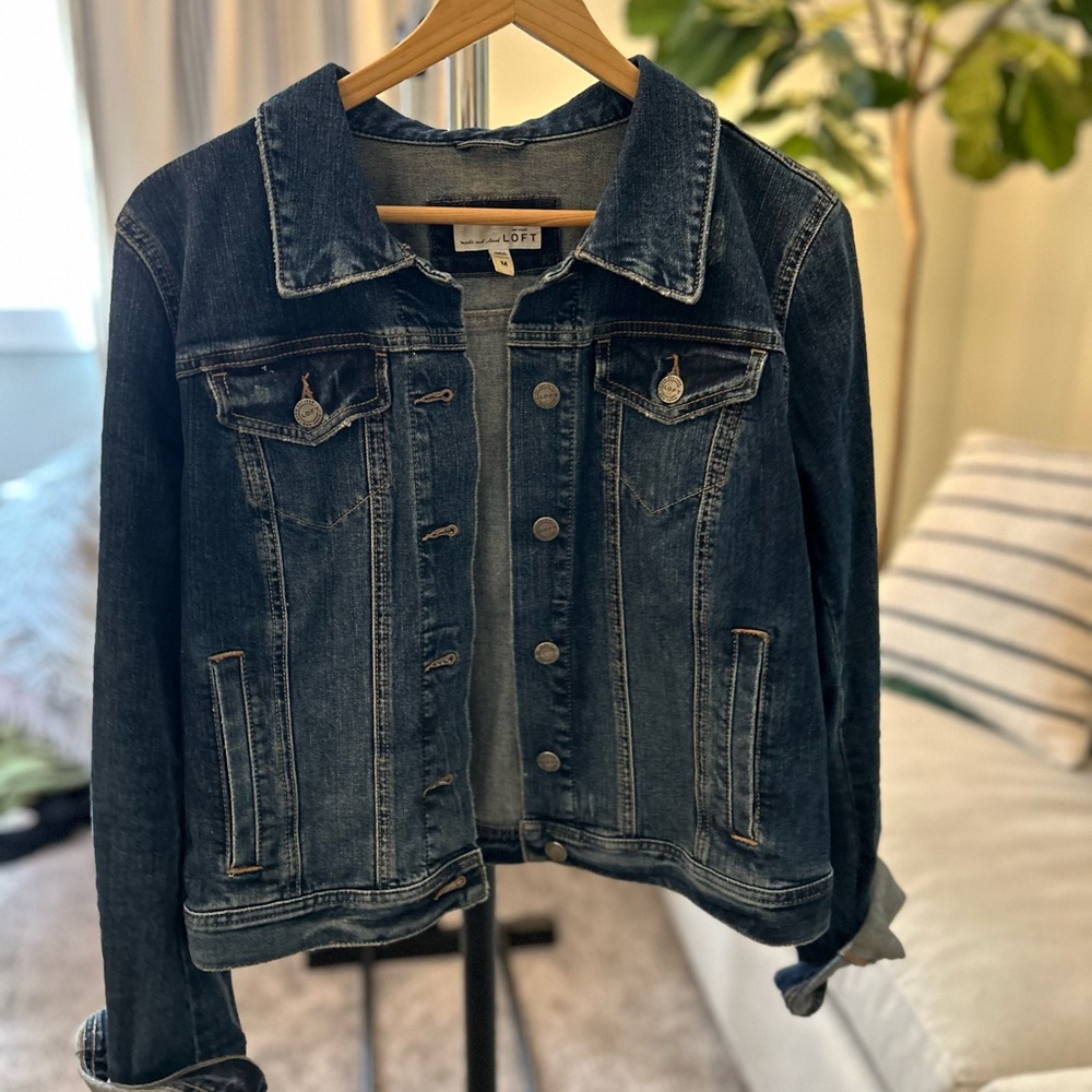LOFT Denim Jean Jacket Dark Denim Wash (M)